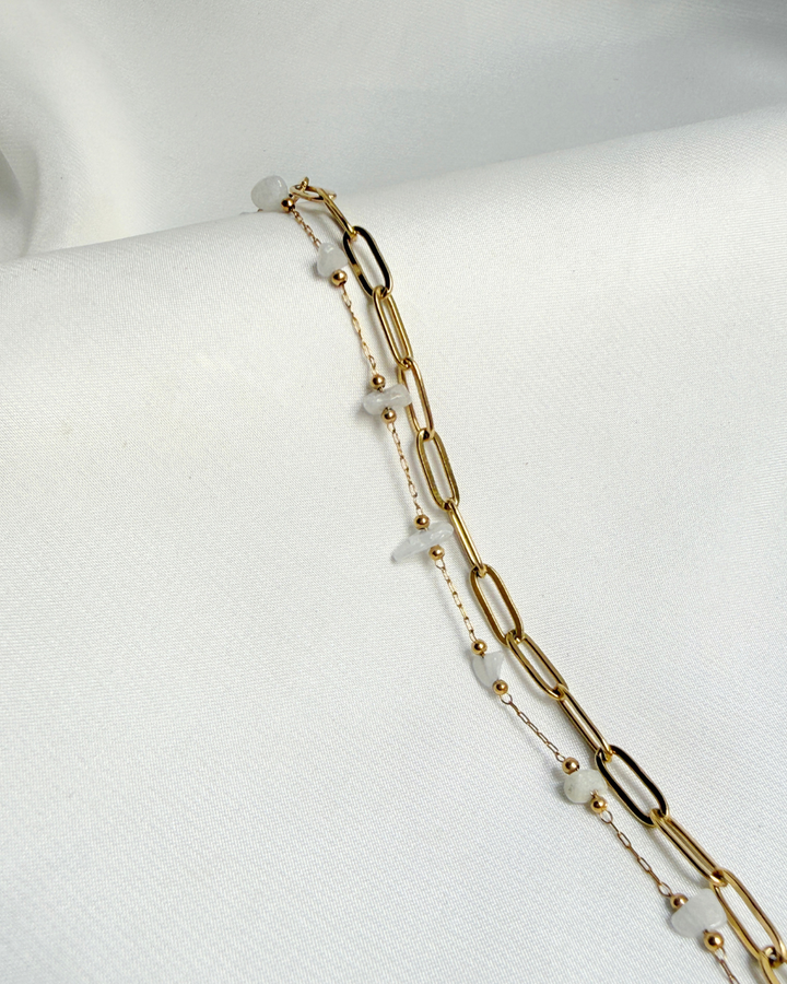 Duo Link White Bead Stainless Steel Bracelet