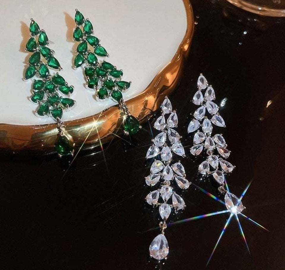 Tear drop earrings pair  Available in two colors: White n green