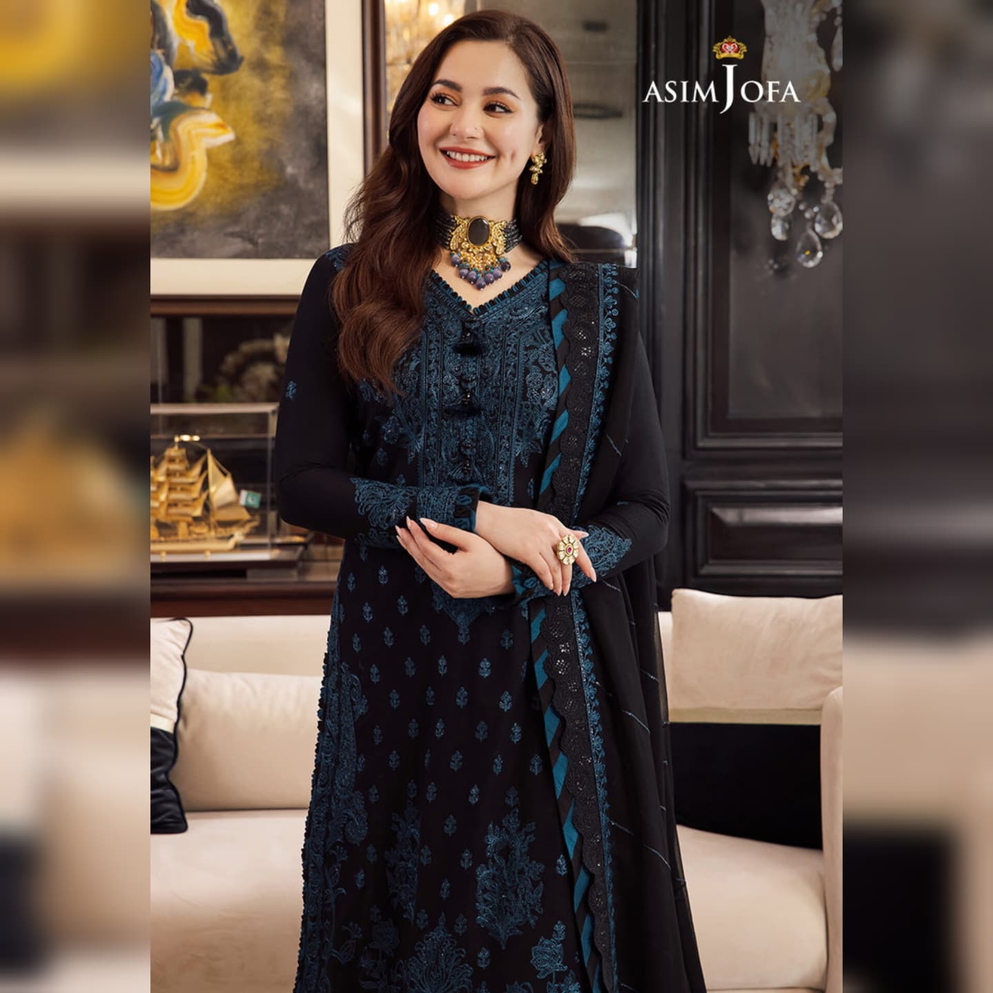 Asim Jofa D # 211 - 01 | 3PC Luxury Dhanak | Bamber Chiffon Embroidered Dupatta