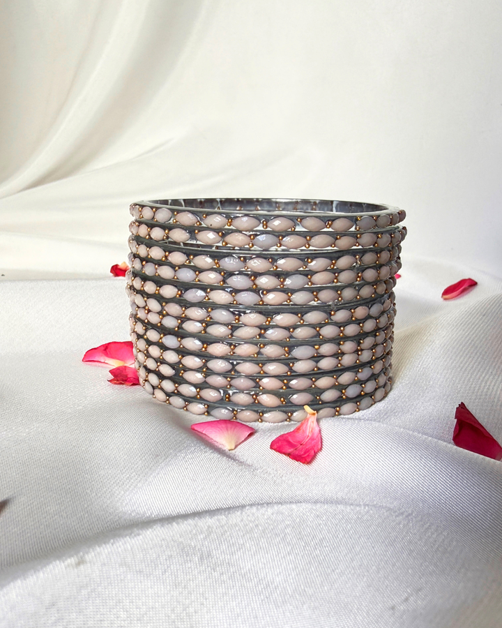 Era Raindrop White Stone Glass Bangles