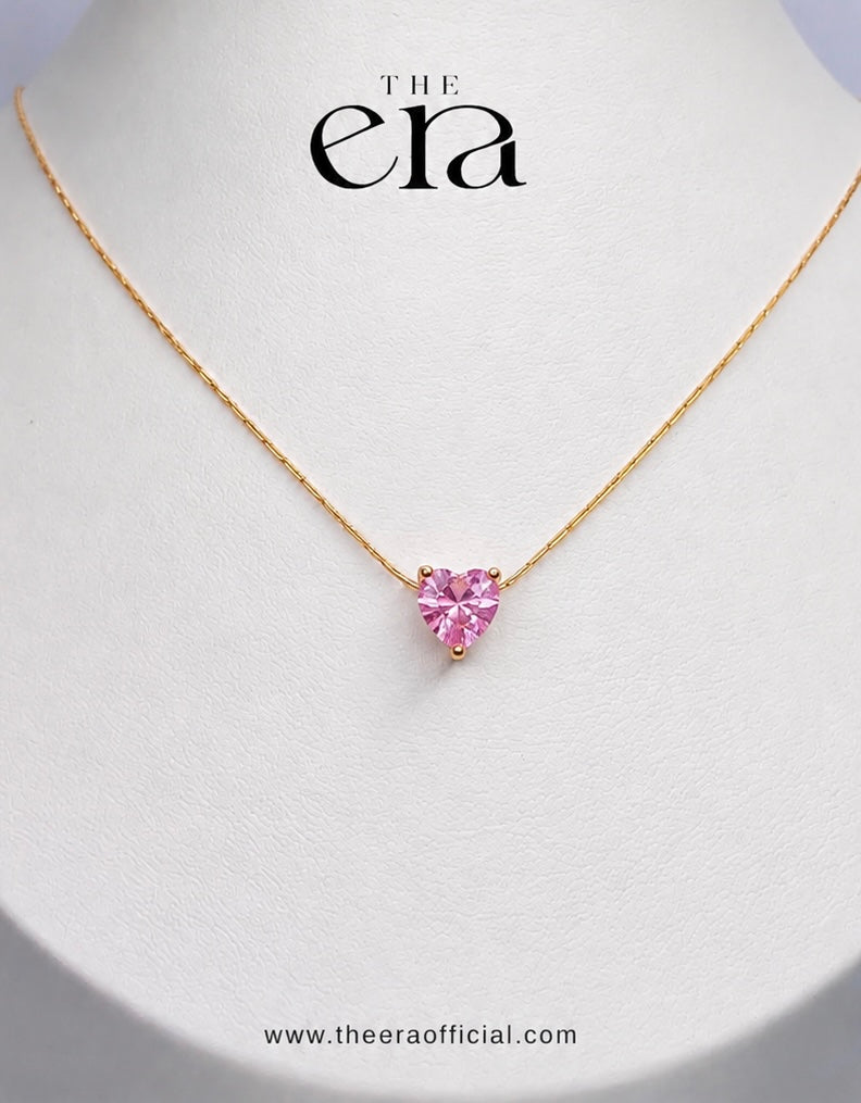 Rose Crystal heart necklace Pink