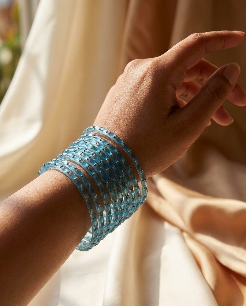 Era Raindrop Light Blue Bangles – Multicolor Stone product image