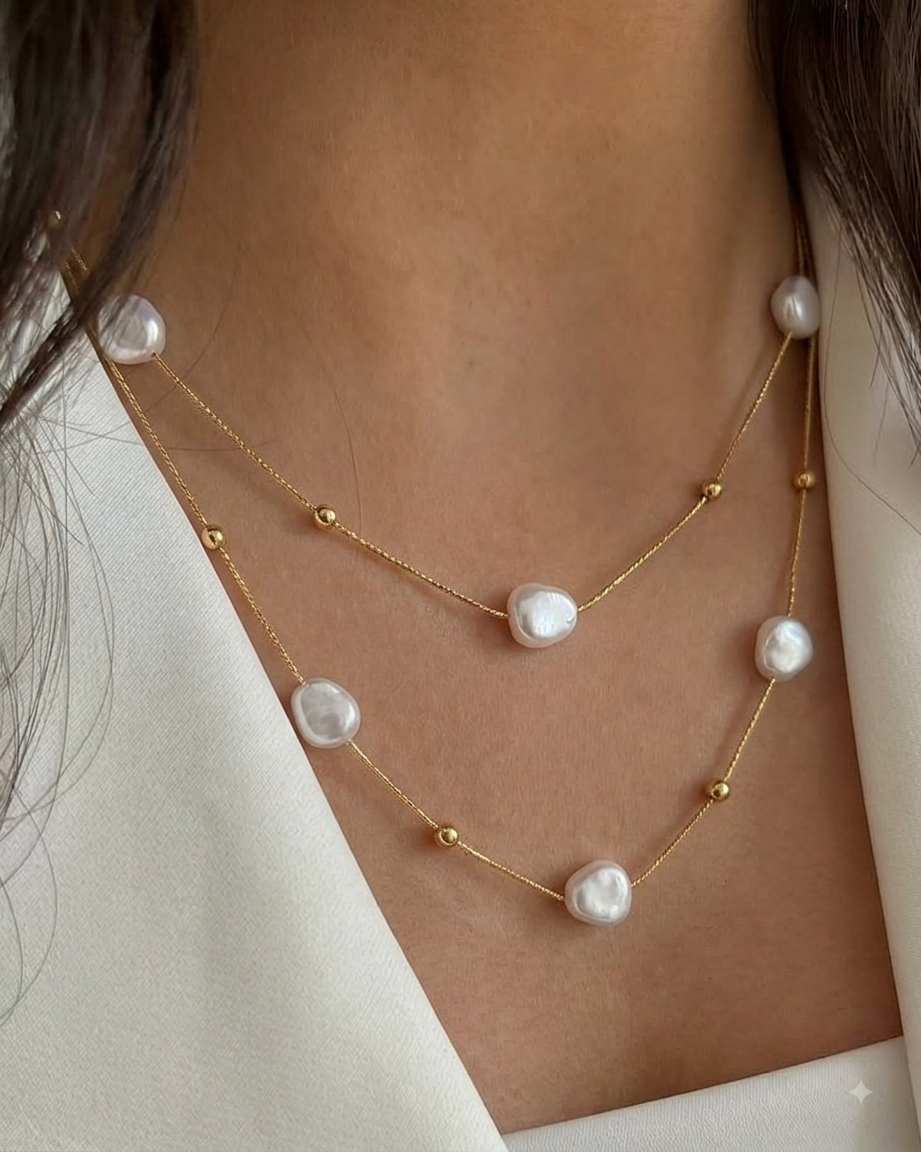 Big pearl layer necklace