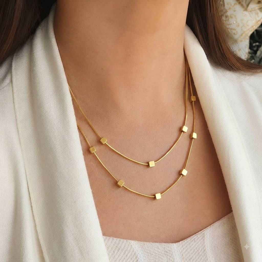 Golden Grid Duo Necklace