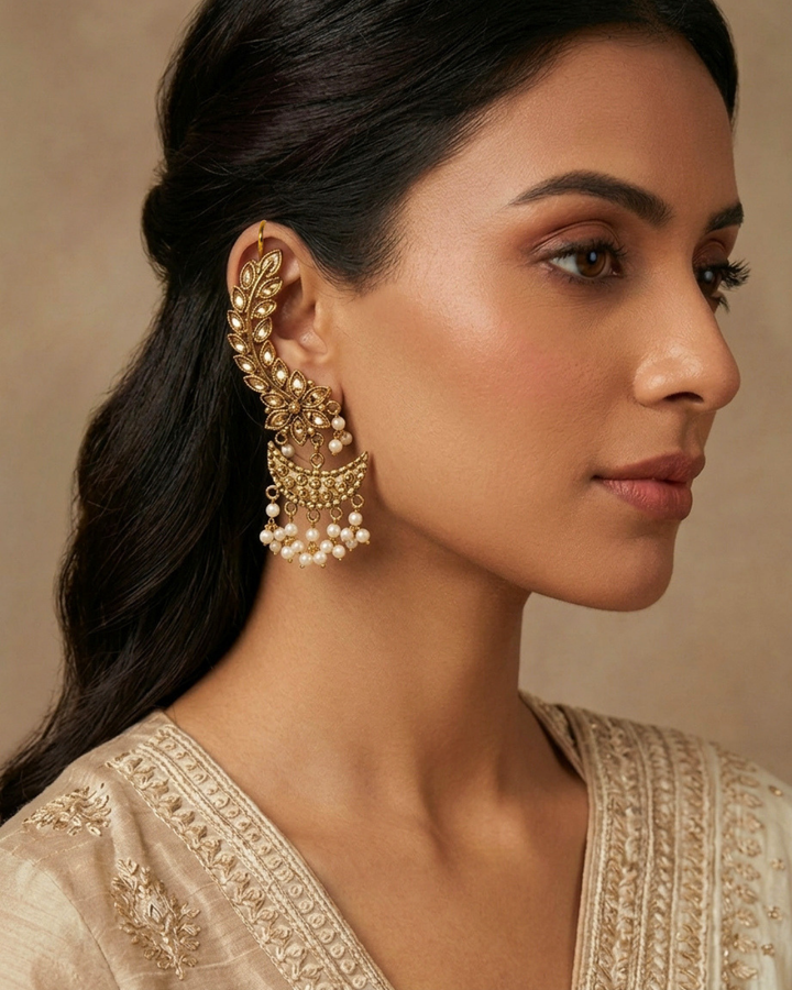 Roshan Ara Antique Gold Afghani Pearl Earrings