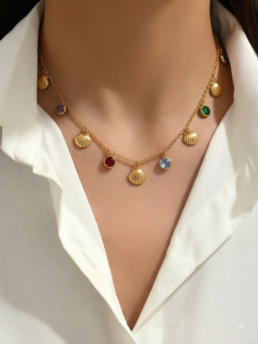 Seashell multi stone necklace