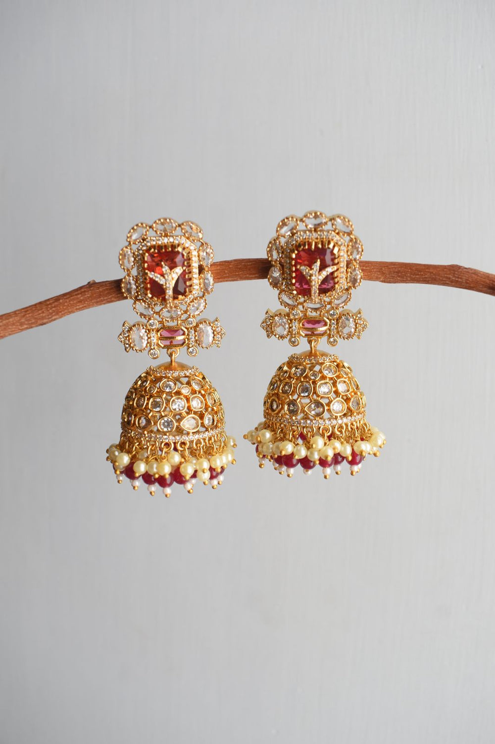 Begum Noor green and maroon traditional jhumka earrings
