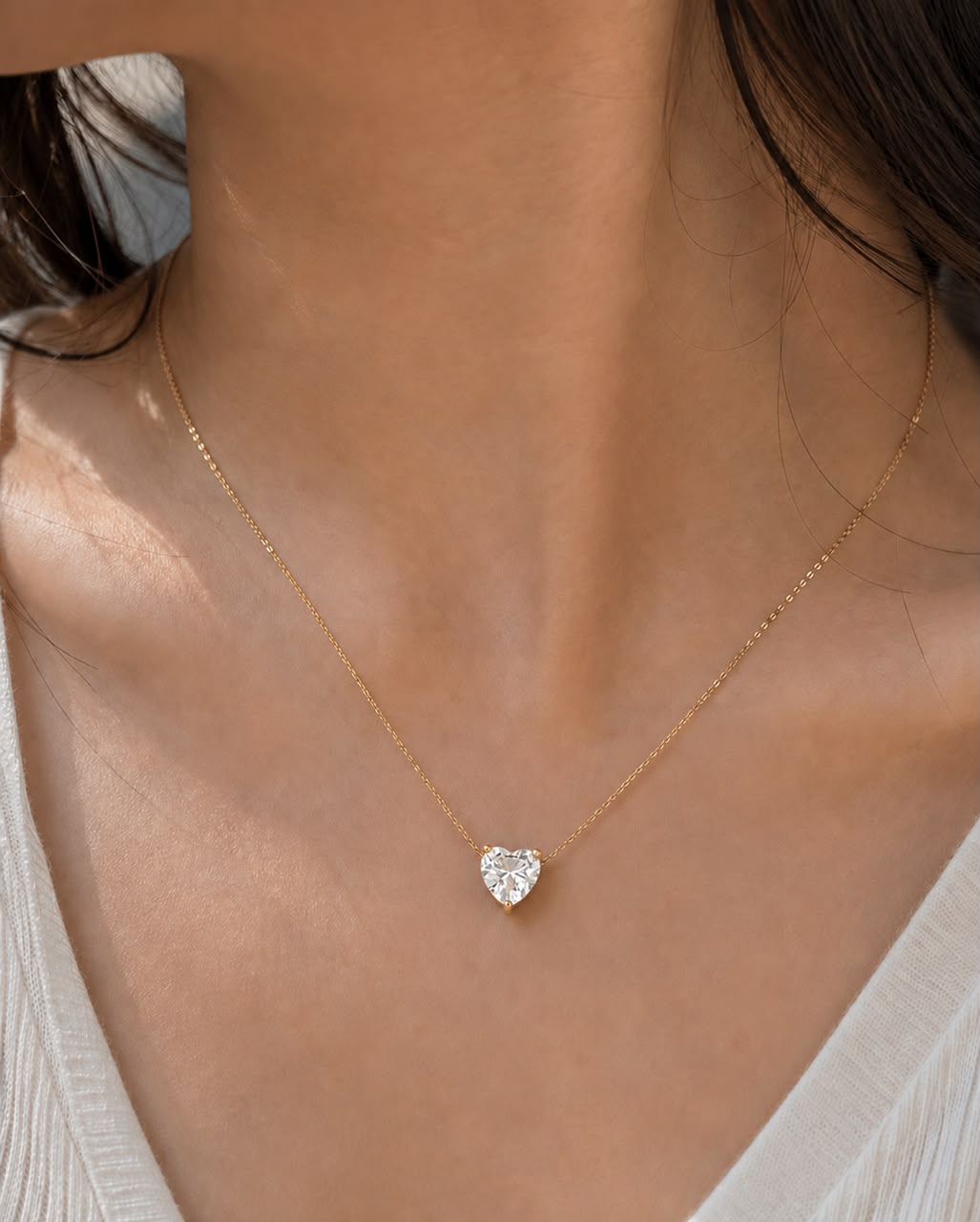 Rose Crystal heart necklace Pink