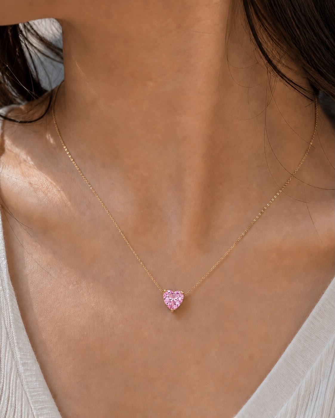 Rose Crystal heart necklace Pink