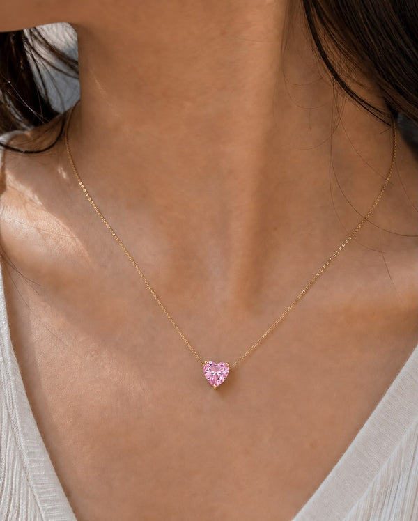 Rose Crystal heart necklace Pink