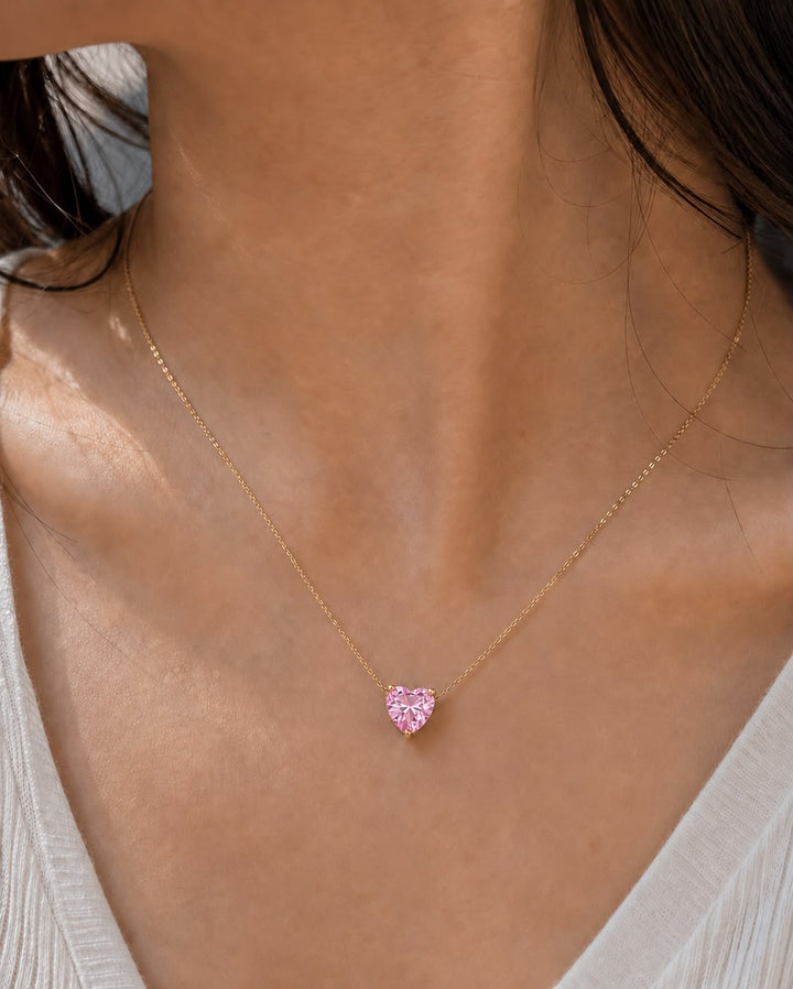 Rose Crystal Heart Stainless Steel Necklace – Pink, Green & White