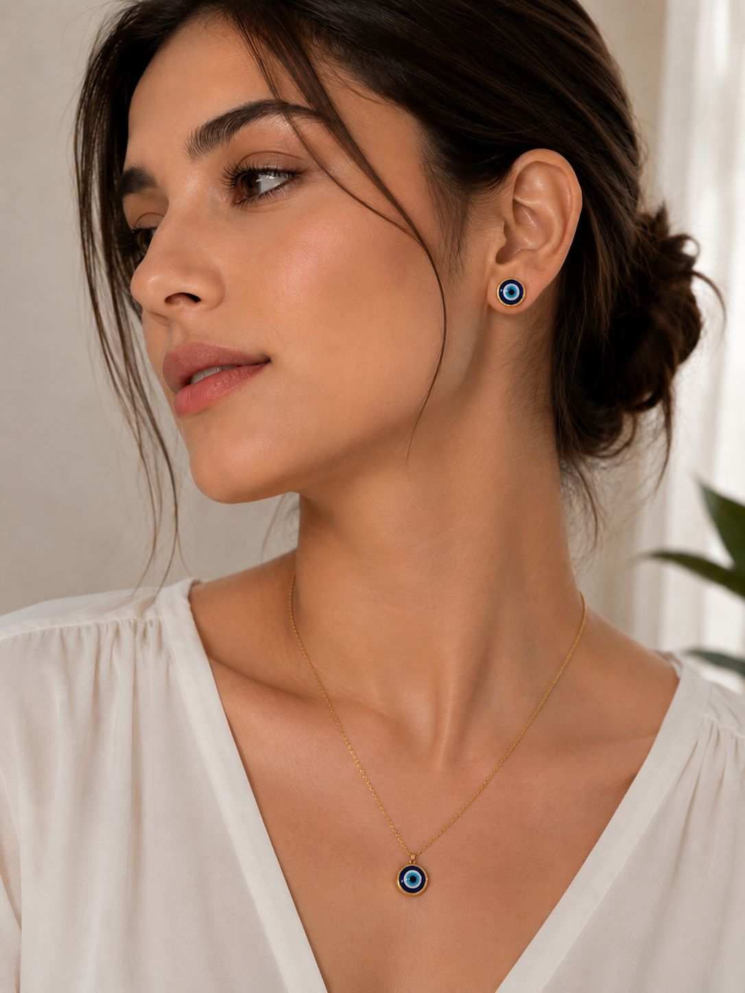 Evil Eye Charm Jewelry Set (Necklace & Tops)