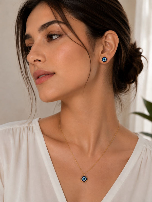 Evil Eye Charm Jewelry Set (Necklace & Tops)