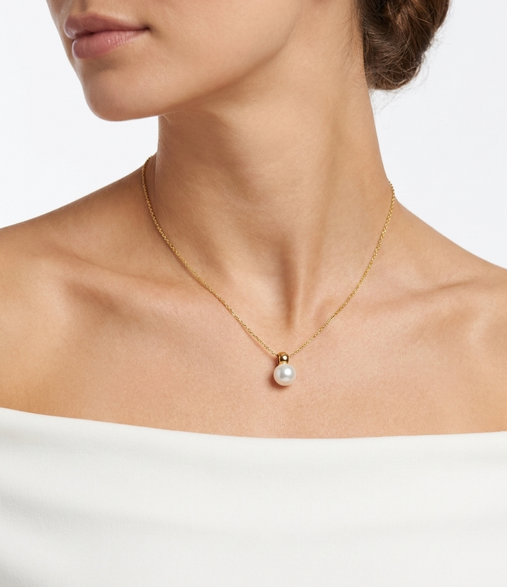 Vintage Pearl Drop Stainless Steel Necklace