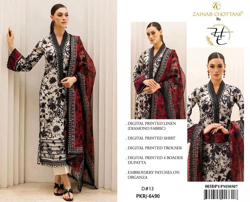 *Zainab Chotani | 3pc Digital Printed Khadder Vol 24'*